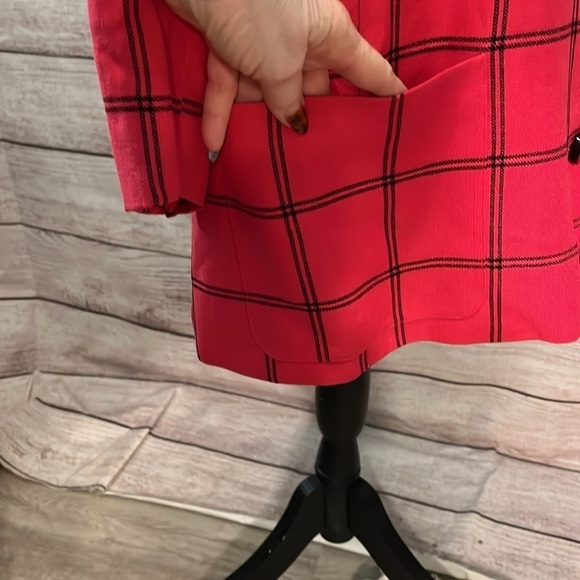 Vintage Jaeger Blazer Red Plaid Size 14 Linen Blend Great Britain Window Pane - Picture 5 of 12